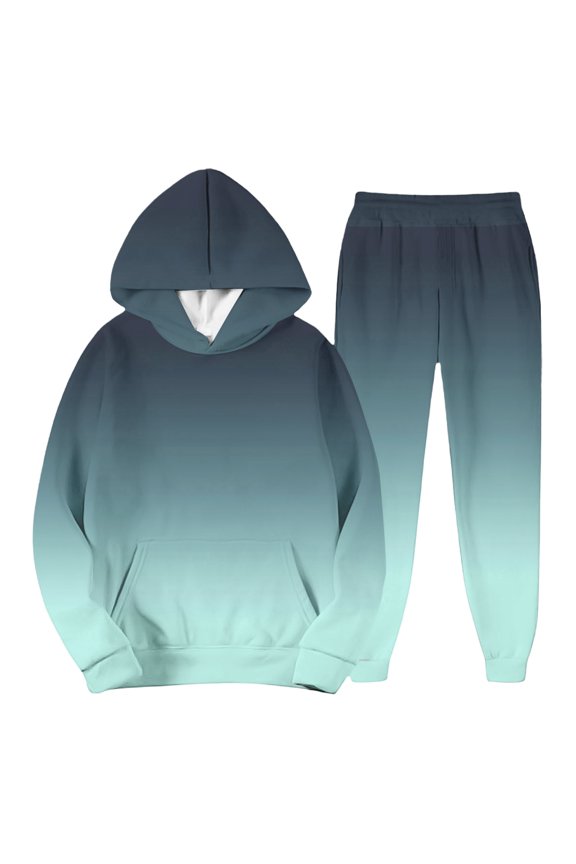 Men's Casual And Personalized Printed Long-sleeved Hooded Sweatshirt, Men's Sports Sweatshirt And Sweatpants Two-piece Set Light Green XL