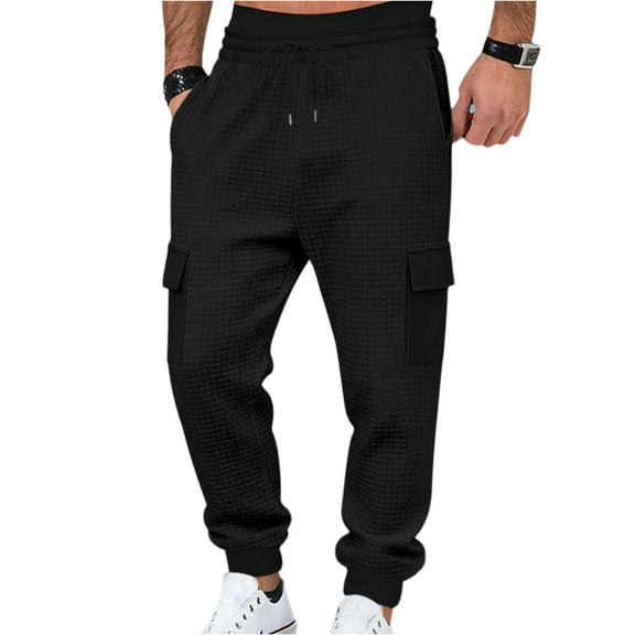 CharmCyan Men's Casual Drawstring Waist Cargo Jogger Pants with Pockets Comfortable Stretchy Athletic Sweatpants for Daily Wear Black M