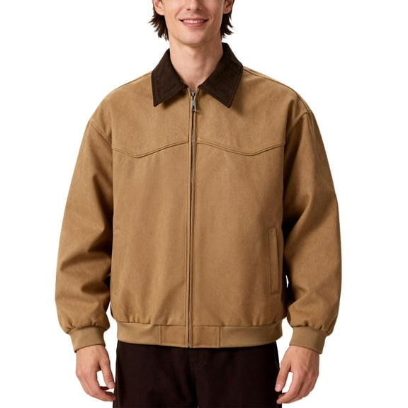 CharmCyan Men's Casual Full Zip Jacket with Classic Collar Relaxed Fit Long Sleeve Outerwear Lightweight Design for Everyday Wear Khaki L