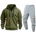 thumbnail image 1 of CharmCyan Men’s Casual Hoodie and Sweatpants Set, Soft Fleece Tracksuit with Zipper Pockets, Athletic Jogging Outfit, Comfortable Fit Army Green L, 1 of 2