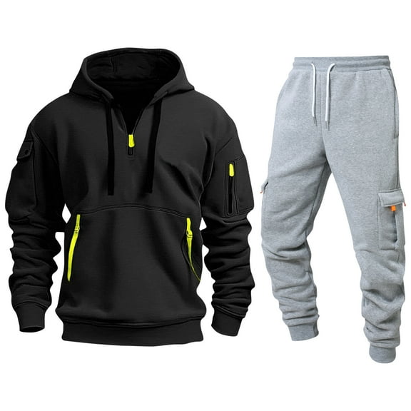 CharmCyan Men’s Casual Hoodie and Sweatpants Set, Soft Fleece Tracksuit with Zipper Pockets, Athletic Jogging Outfit, Comfortable Fit Black L