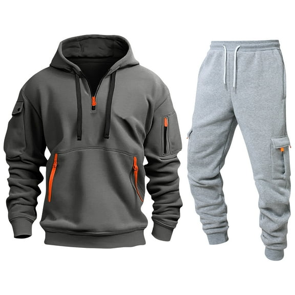 CharmCyan Men’s Casual Hoodie and Sweatpants Set, Soft Fleece Tracksuit with Zipper Pockets, Athletic Jogging Outfit, Comfortable Fit Dark Gray M