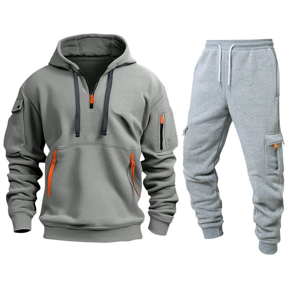 CharmCyan Men’s Casual Hoodie and Sweatpants Set, Soft Fleece Tracksuit with Zipper Pockets, Athletic Jogging Outfit, Comfortable Fit Light Gray M