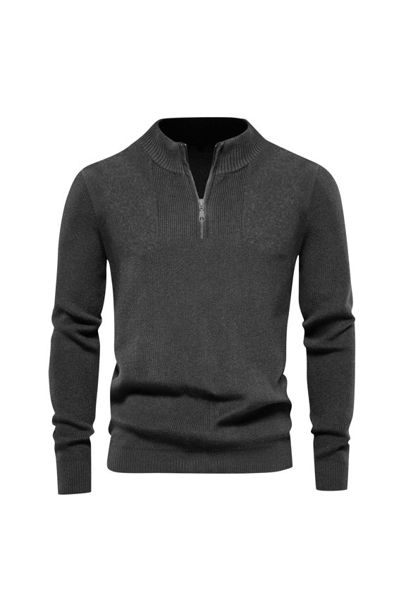 Men's Casual Loose Solid Color Semi-zipper Stand-up Collar Sweater, Men's Warm Long-sleeved Pullover Knitted Sweater Gray M