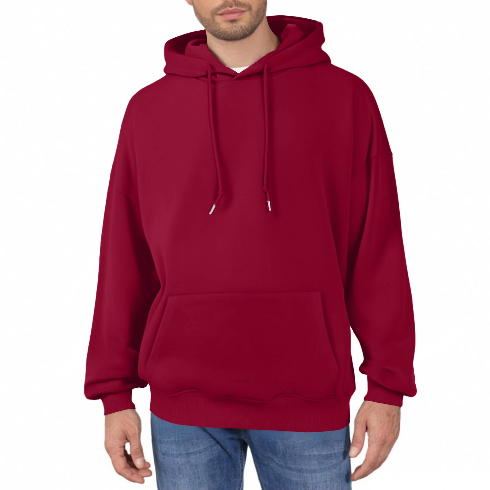 Men's Peach Kangaroo Pockets Hooded Pullover Cotton Jacquard Sweatshirt