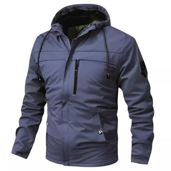 CharmCyan Men's Casual Solid-color Hooded Zipper Jacket, Men's Three-proof Lightweight Jacket, Windbreaker Navy M