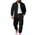 thumbnail image 1 of CharmCyan Men’s Casual Two Piece Set Button Down Shirt with Chest Pockets and Drawstring Cargo Jogger Pants Tracksuit Outfit Black L, 1 of 2