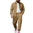 thumbnail image 1 of CharmCyan Men’s Casual Two Piece Set Button Down Shirt with Chest Pockets and Drawstring Cargo Jogger Pants Tracksuit Outfit Camel S, 1 of 1
