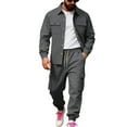 thumbnail image 1 of CharmCyan Men’s Casual Two Piece Set Button Down Shirt with Chest Pockets and Drawstring Cargo Jogger Pants Tracksuit Outfit Dark Gray XL, 1 of 2