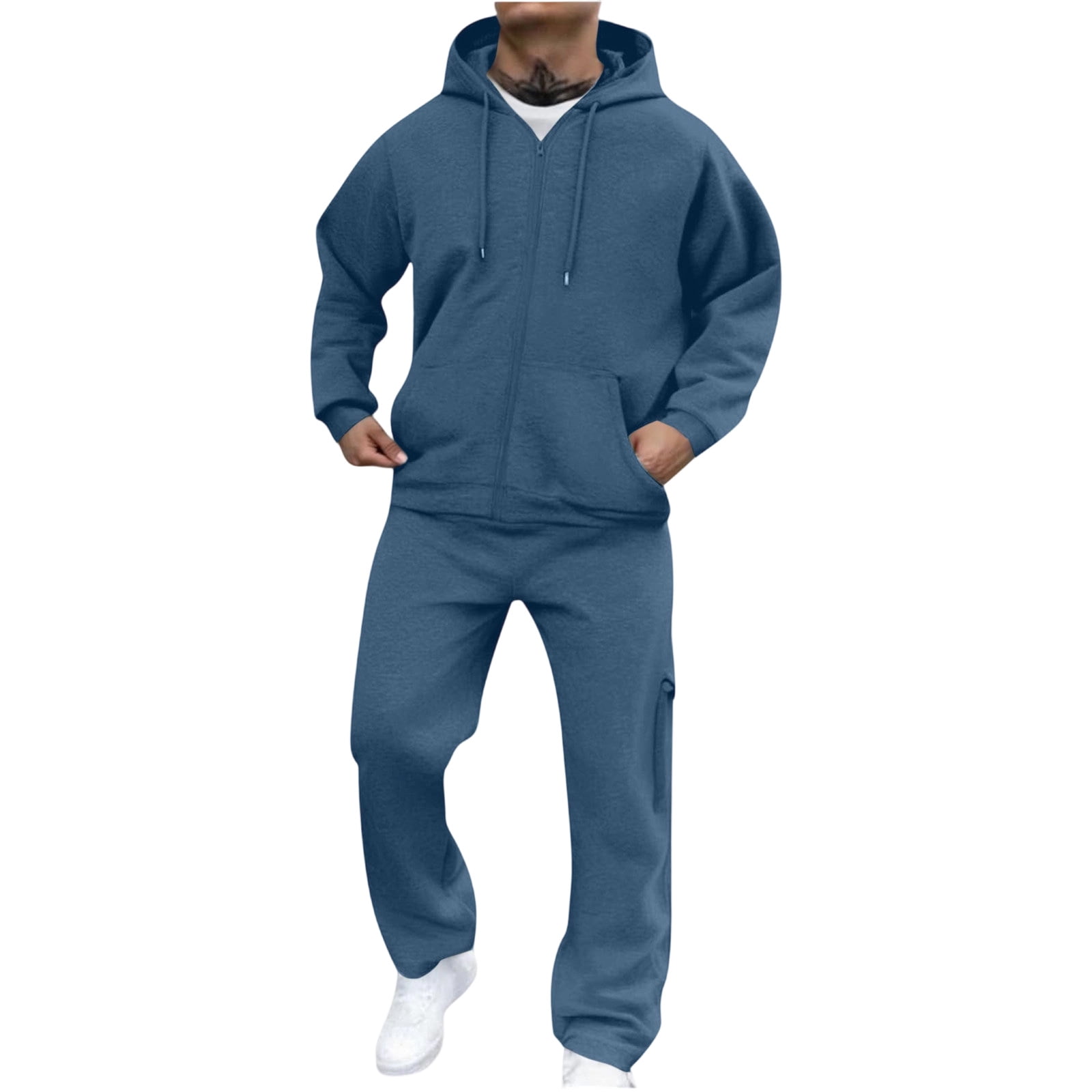 Men'S Casual Two Piece Sky Baby Blue Linen Short Sleeve 5 Button Closure Casual Two Piece Mens Walking Outfit For Sale Pant Sets Suit - Mens Linen Suit main image 1