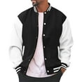 thumbnail image 1 of CharmCyan Men's Classic Varsity Baseball Jacket, Red and White Letterman Bomber, Casual Sportswear, Button Closure, Comfortable Fit Black L, 1 of 2