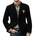 thumbnail image 1 of CharmCyan Men's Corduroy Blazer Casual Fit Two Button Closure Classic Lapel Collar Cross Print Patchwork Jacket Black L, 1 of 2