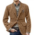 thumbnail image 1 of CharmCyan Men's Corduroy Blazer Casual Fit Two Button Closure Classic Lapel Collar Cross Print Patchwork Jacket Light Brown L, 1 of 2