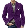 thumbnail image 1 of CharmCyan Men’s Corduroy Blazer Jacket with Deer Head Print Notch Lapel Single Breasted Casual Fit Suit Coat Outerwear Purple XL, 1 of 2