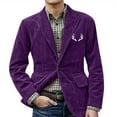 thumbnail image 1 of CharmCyan Men's Corduroy Blazer with Antler Print Classic Notched Lapel Two Button Closure Casual Suit Jacket Purple 3XL, 1 of 2