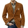 thumbnail image 1 of CharmCyan Men's Corduroy Blazer with USA Letter Print and Star Pattern Single Breasted Casual Jacket for Everyday Wear Brown L, 1 of 2