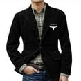 thumbnail image 1 of CharmCyan Men’s Corduroy Blazer with Western Bull Head Embroidery Notched Lapel Button Closure Casual Fit Jacket Black L, 1 of 2