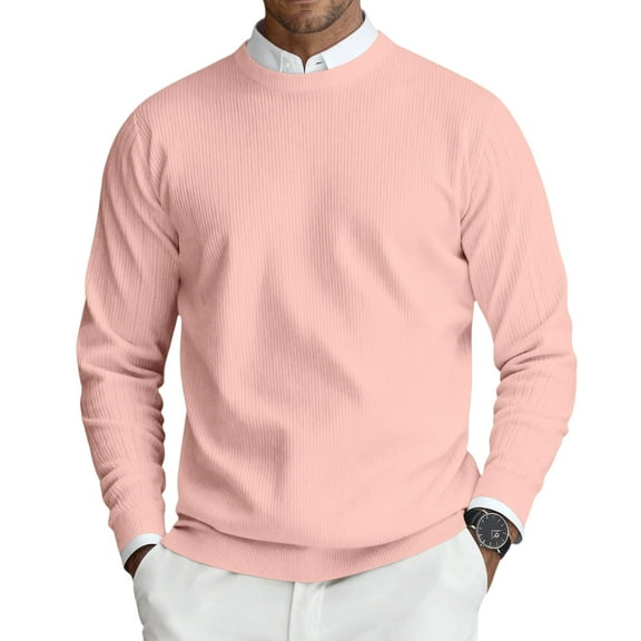CharmCyan Men’s Crewneck Pullover Sweater Long Sleeve Ribbed Knit Lightweight Classic Fit Soft Material Simple Design Pink M
