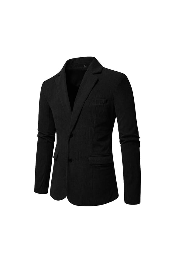 Men's Fashionable And Casual British High-quality Corduroy Single-breasted Solid Color Suit Jacket Black 3XL