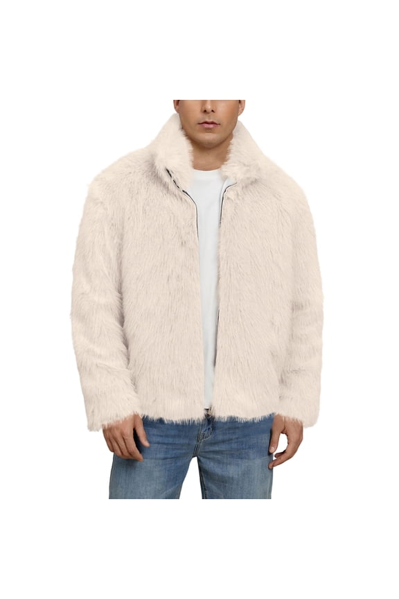 Men's Faux Jackets Winter Thicken Warm Luxury Overcoat Coats Long Sleeves Zipper Jacket Outerwear Beige L