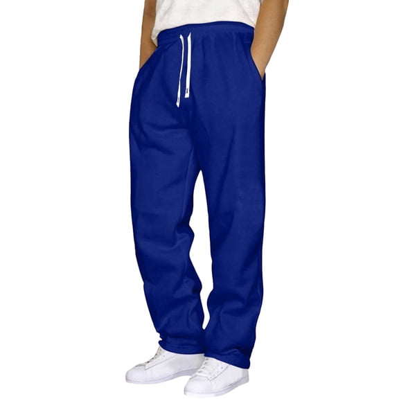 CharmCyan Men's Fleece Lined Sweatpants Warm Winter Joggers Athletic Drawstring Waist Casual Loose Fit Trousers for Outdoor Indoor Use Royal Blue XL