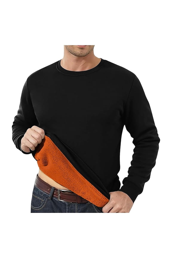 Men’s Fleece Lined Thermal Long Sleeve Crew Neck Shirt Warm Winter Base Layer Ultra Soft Comfortable Top Black XL