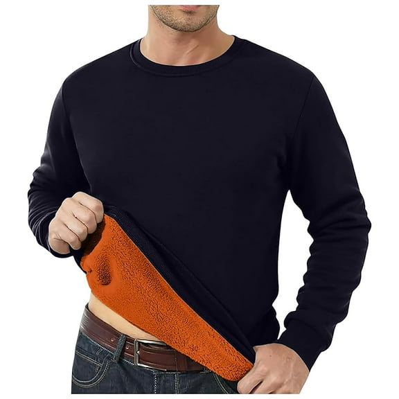 CharmCyan Men’s Fleece Lined Thermal Long Sleeve Crew Neck Shirt Warm Winter Base Layer Ultra Soft Comfortable Top Blue 3XL