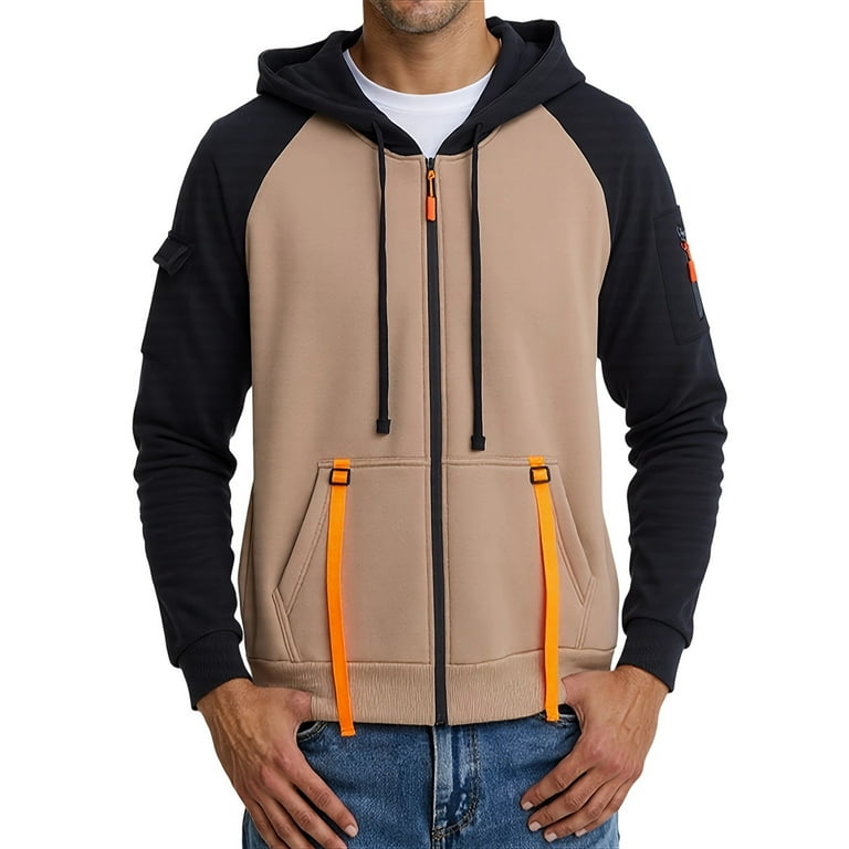 CharmCyan Men's Full Zip Hoodie with Contrast Neon Zipper