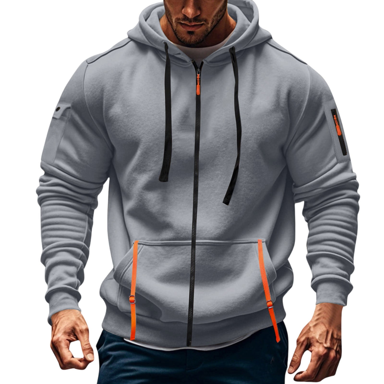 Zip Drawstring Long Sleeve Hoodie