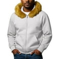 thumbnail image 1 of CharmCyan Men’s Full Zip Hoodie with Faux Fur Trim Hood Casual Warm Long Sleeve Sweatshirt Comfortable Outerwear Jacket White 3XL, 1 of 1