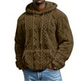 thumbnail image 1 of CharmCyan Men’s Hooded Pullover Sweater with Textured Cable Knit Pattern Drawstring Hood Kangaroo Pocket Long Sleeves Casual Fit Khaki S, 1 of 2