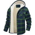 thumbnail image 1 of CharmCyan Men’s Hooded Sherpa Lined Plaid Flannel Shirt Jacket with Button Down Front and Chest Pocket for Outdoor Workwear Green 3XL, 1 of 2