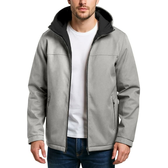 CharmCyan Men's Hooded Softshell Jacket Lightweight Windproof Water Resistant Outerwear with Zipper Pockets for Outdoor Activities Gray XL