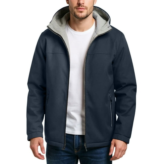CharmCyan Men's Hooded Softshell Jacket Lightweight Windproof Water Resistant Outerwear with Zipper Pockets for Outdoor Activities Navy XL