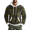 thumbnail image 1 of CharmCyan Men's Hooded Sweatshirt with Classic Plaid Print Long Sleeve Pullover Casual Fit Drawstring Hood Kangaroo Pocket Army Green M, 1 of 4