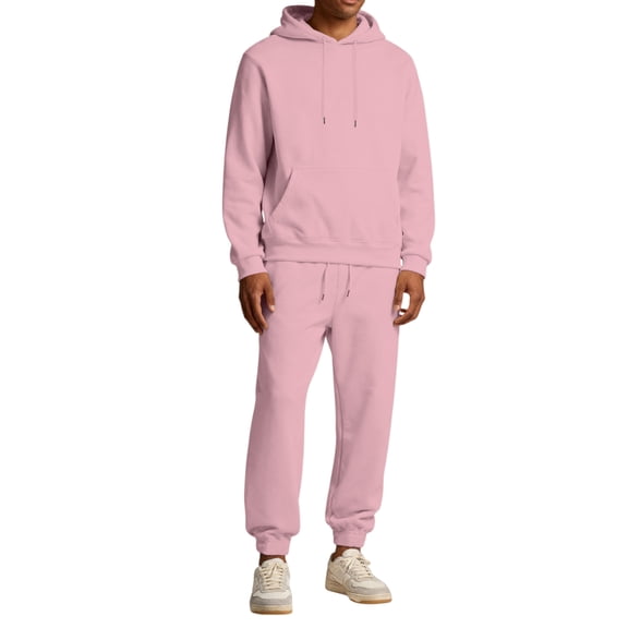 CharmCyan Men’s Hoodie and Sweatpants Set Pullover Long Sleeve Hooded Top with Drawstring Waist Jogger Pants Casual Tracksuit Outfit Pink L