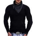 thumbnail image 1 of CharmCyan Men’s Knitted Pullover Sweater with Asymmetric Zipper Collar Casual Long Sleeve Slim Fit Pullover for Autumn Winter Black L, 1 of 2