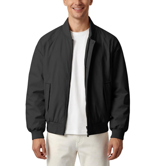 CharmCyan Men's Lightweight Bomber Jacket Casual Zip Front Windbreaker with Ribbed Collar Cuffs and Hem for Everyday Wear Black 3XL