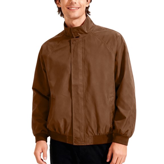CharmCyan Men's Lightweight Full Zip Stand Collar Casual Bomber Jacket with Elastic Cuffs and Hem for Everyday Wear Khaki 3XL