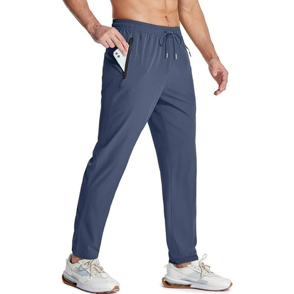 CharmCyan Mens Lightweight Athletic Joggers with Zipper Pockets Quick Dry Stretch Workout Pants for Running Training Gym Blue S
