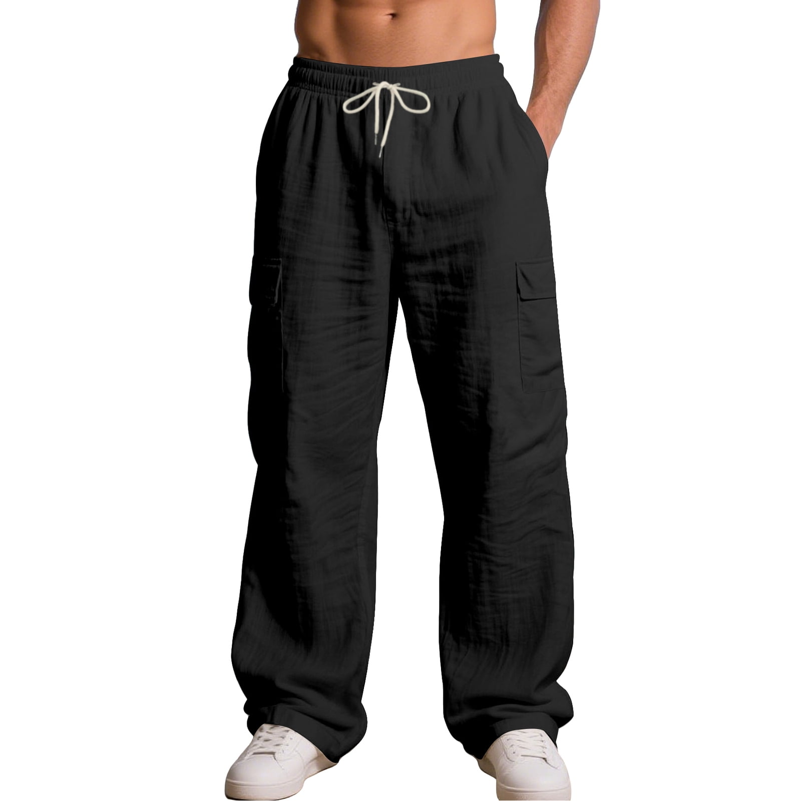 Ramson Linen Pants for Men Effortless Breathable Tapered Fit with Elastic Waistband and Drawstring main image 1