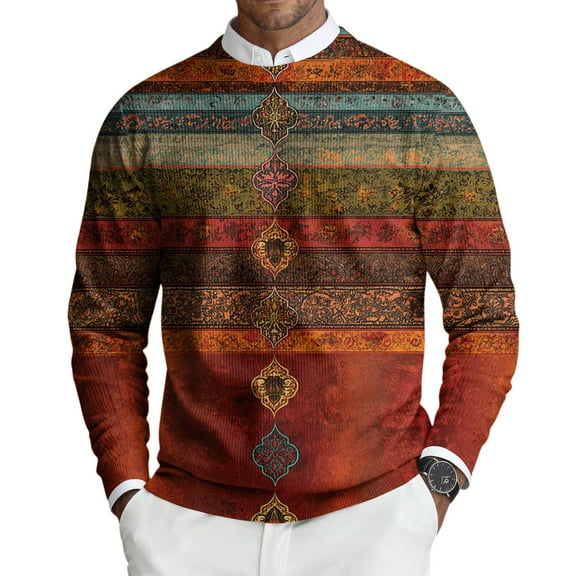 CharmCyan Men’s Long Sleeve Crewneck Pullover with Abstract Pattern Regular Fit Lightweight Soft Fabric Suitable for Daily Wear Ginger L