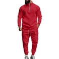 thumbnail image 1 of CharmCyan Men’s Long Sleeve Half Zip Pullover Sweatshirt and Cargo Jogger Pants Set Athletic Fit Casual Two Piece Outfit Tracksuit Red L, 1 of 1