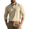 thumbnail image 1 of CharmCyan Men's Long Sleeve Polo Shirt, Classic Fit Lightweight Cotton Casual Collared Tee with Pocket, Stylish Button Down Top for Work or Daily Wear Khaki L, 1 of 2