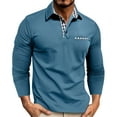 thumbnail image 1 of CharmCyan Men's Long Sleeve Polo Shirt with Plaid Collar and Chest Pocket Casual Slim Fit Pullover for Everyday Wear Light Blue XL, 1 of 2