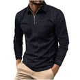 thumbnail image 1 of CharmCyan Men’s Long Sleeve Polo Shirt with Zipper Collar, Casual Slim Fit Striped Pullover Top, Soft Breathable Lightweight Fashion Shirt Black L, 1 of 2
