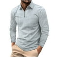 thumbnail image 1 of CharmCyan Men’s Long Sleeve Polo Shirt with Zipper Collar, Casual Slim Fit Striped Pullover Top, Soft Breathable Lightweight Fashion Shirt Gray 3XL, 1 of 2