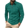 thumbnail image 1 of CharmCyan Men’s Long Sleeve Polo Shirt with Zipper Collar, Casual Slim Fit Striped Pullover Top, Soft Breathable Lightweight Fashion Shirt Green XL, 1 of 2