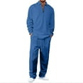 thumbnail image 1 of CharmCyan Men’s Long Sleeve Zipper Collar Pullover Top and Drawstring Waist Pants Set Casual Relaxed Fit Two Piece Outfit Royal Blue XL, 1 of 2