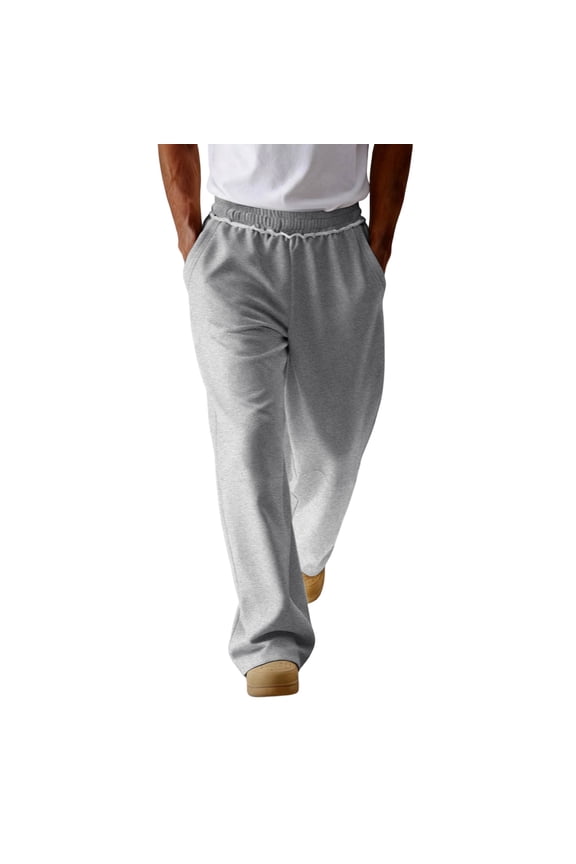 Men's Loose Casual Drawstring Elastic Waist Wide Leg Sweatpants | Comfortable Sports Long Pants For Daily & Loungewear Light Gray M
